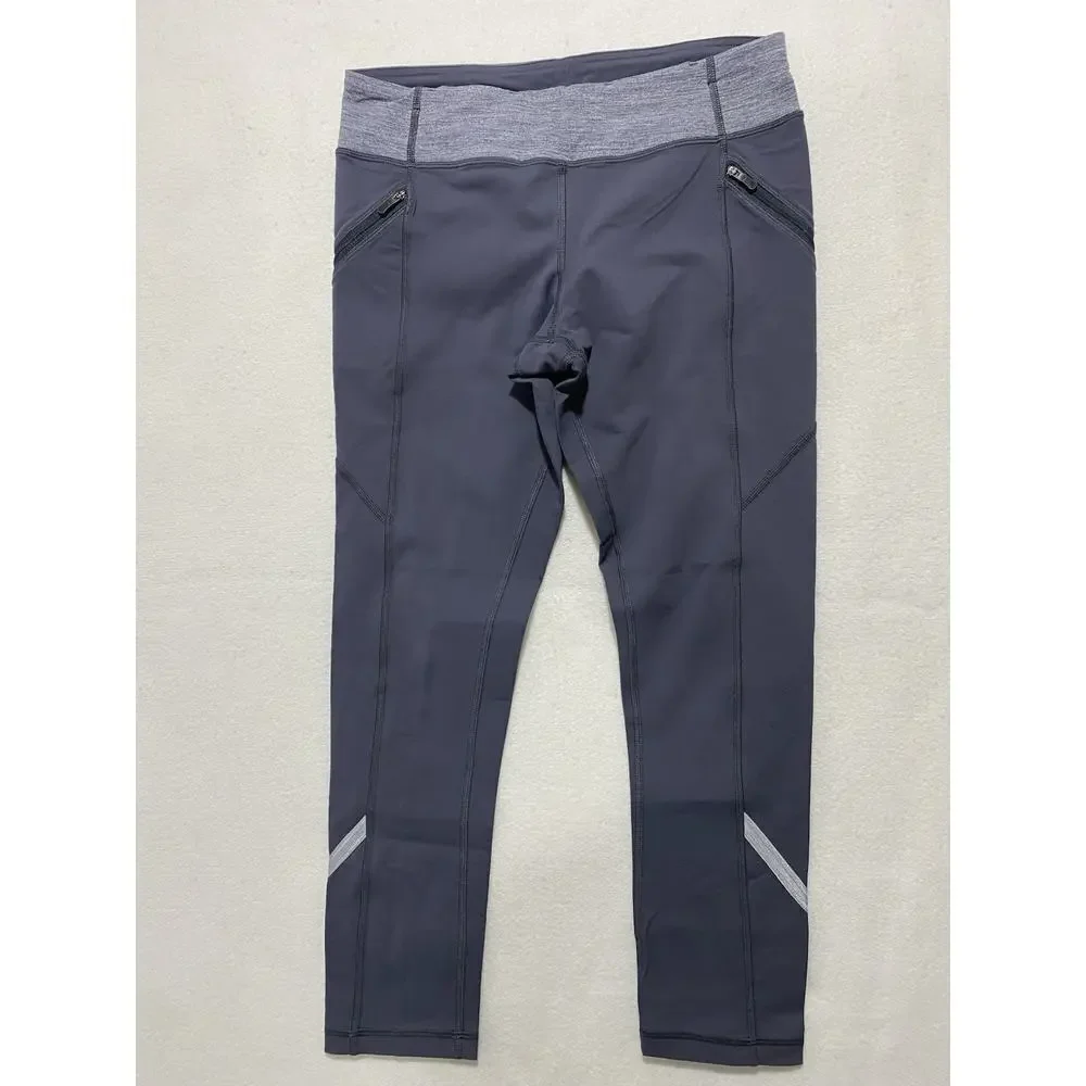 Lululemon Gray Running Capri Leggings Size 6 | Zip Pockets & Reflective Trim